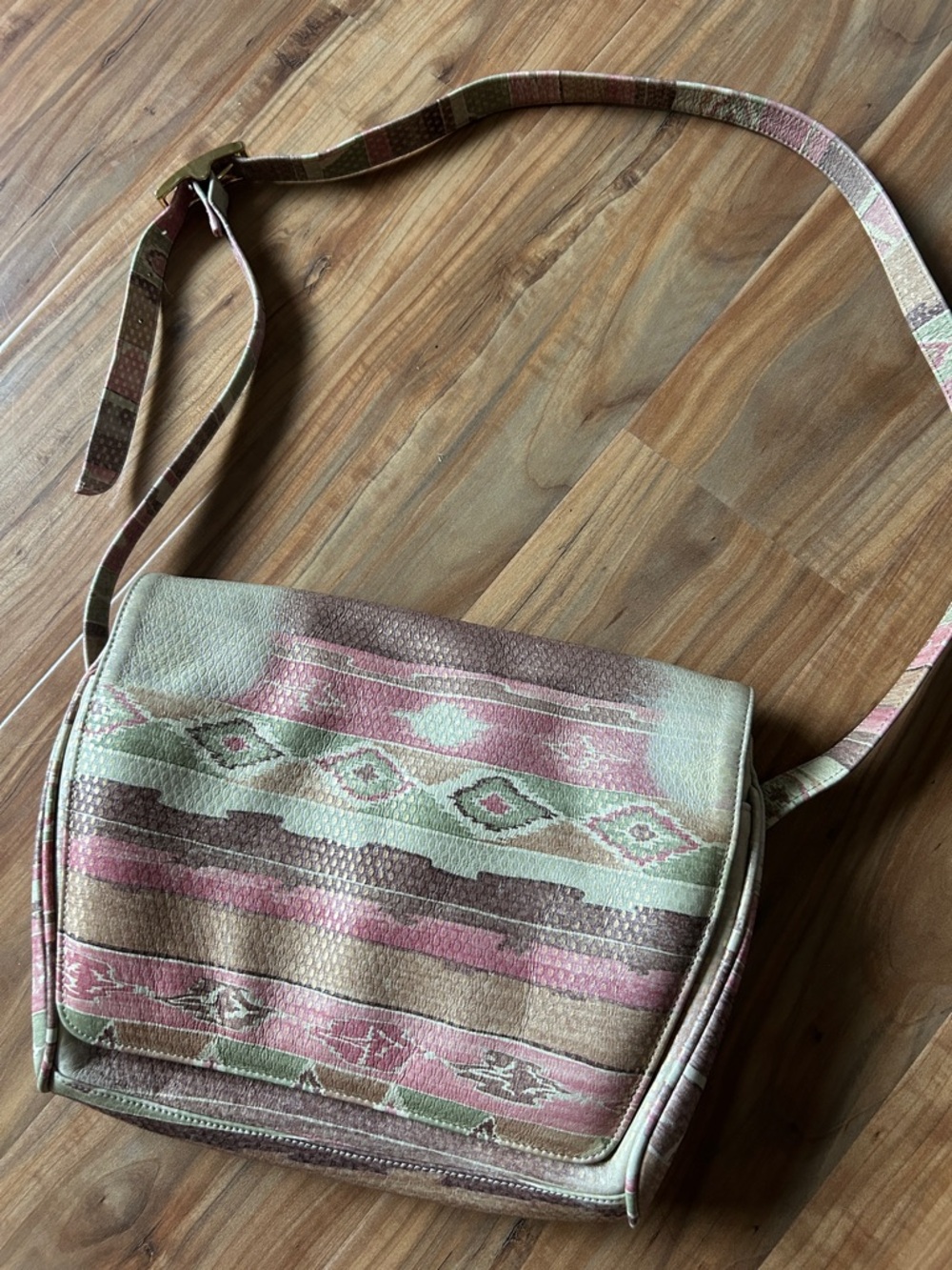 Vintage Southwest Aztec Print Crossbody Bag Boho Western Earth Tone Purse